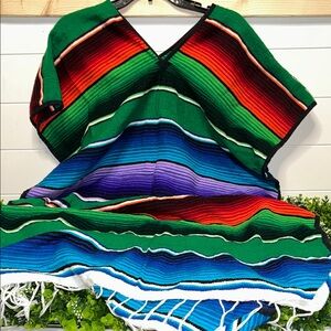 Colorful Striped Men's Poncho